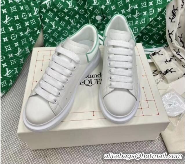 Good Quality Alexander McQueen Oversized Sneakers in White Silky Calfskin with Green Trim 072349