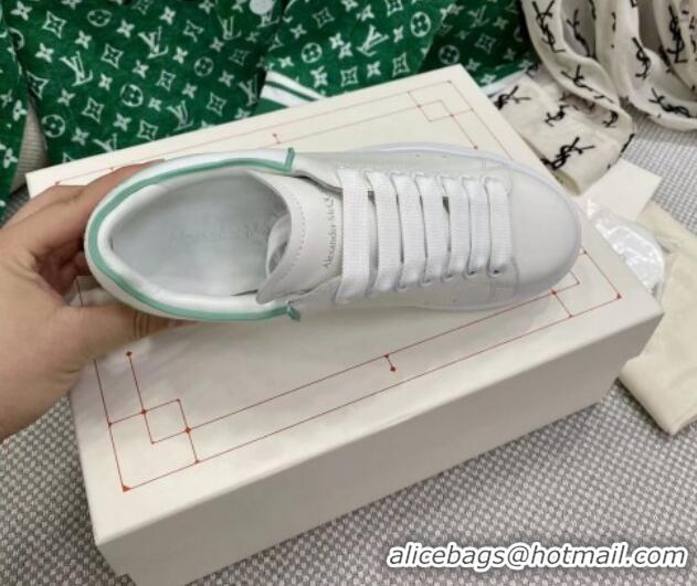 Good Quality Alexander McQueen Oversized Sneakers in White Silky Calfskin with Green Trim 072349