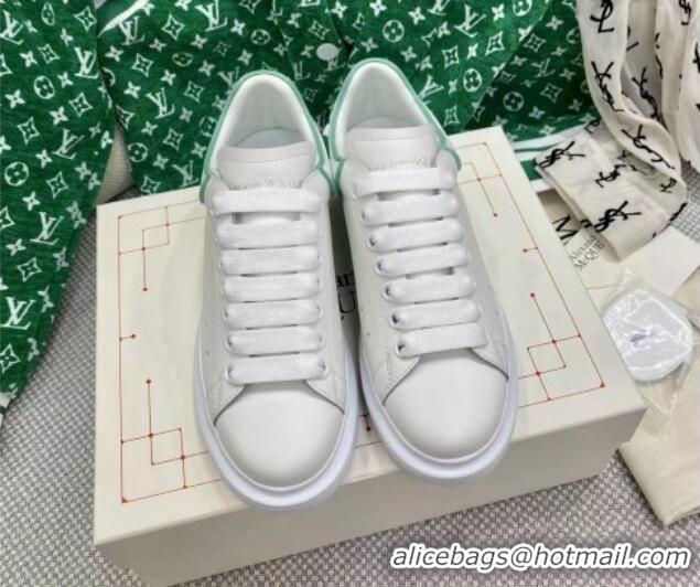 Good Quality Alexander McQueen Oversized Sneakers in White Silky Calfskin with Green Trim 072349