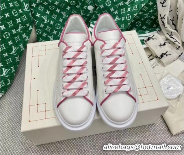 Classic Hot Alexander McQueen Oversized Sneakers in White Silky Calfskin with Pink Trim 072350