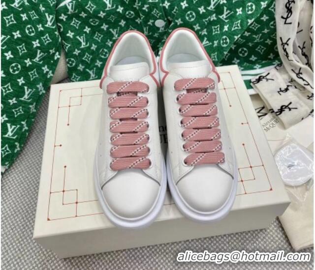 Grade Quality Alexander McQueen Oversized Sneakers in White Silky Calfskin with Pink Trim 2072351