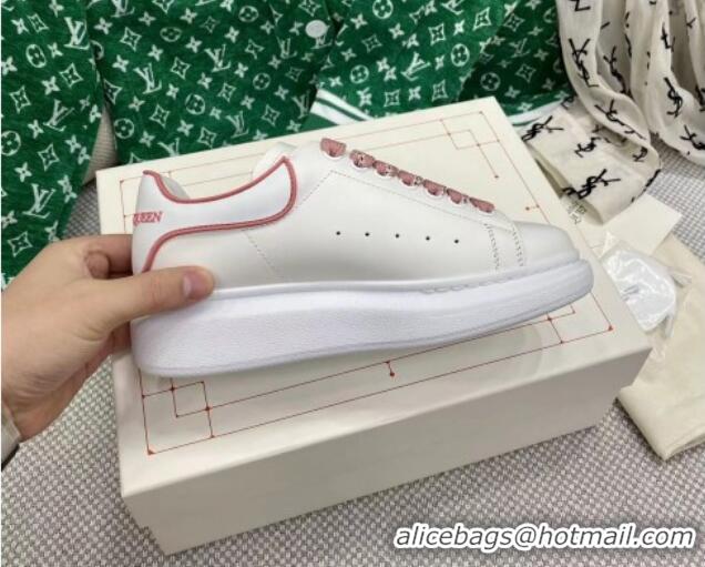 Grade Quality Alexander McQueen Oversized Sneakers in White Silky Calfskin with Pink Trim 2072351