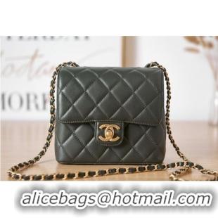 Pretty Style Chanel Lambskin MINI FLAP BAG AS3647 blackish green