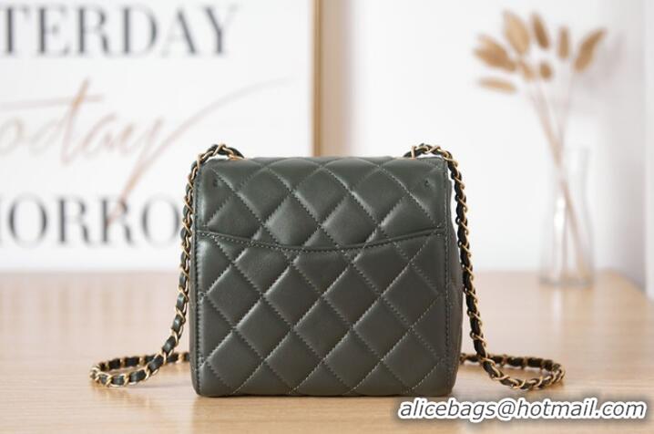 Pretty Style Chanel Lambskin MINI FLAP BAG AS3647 blackish green