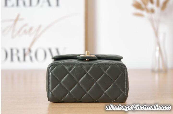 Pretty Style Chanel Lambskin MINI FLAP BAG AS3647 blackish green