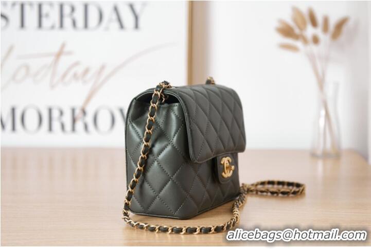 Pretty Style Chanel Lambskin MINI FLAP BAG AS3647 blackish green