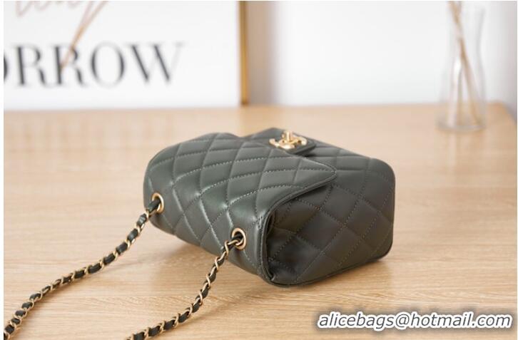 Pretty Style Chanel Lambskin MINI FLAP BAG AS3647 blackish green