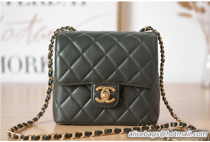 Pretty Style Chanel Lambskin MINI FLAP BAG AS3647 blackish green