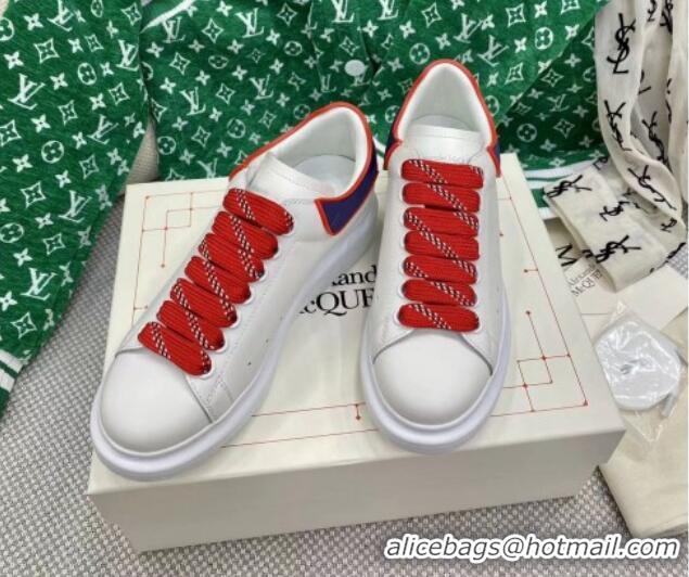 Purchase Alexander McQueen Oversized Sneakers in White Silky Calfskin with Contrasting Back Navy Blue 072352