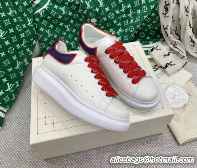 Purchase Alexander McQueen Oversized Sneakers in White Silky Calfskin with Contrasting Back Navy Blue 072352