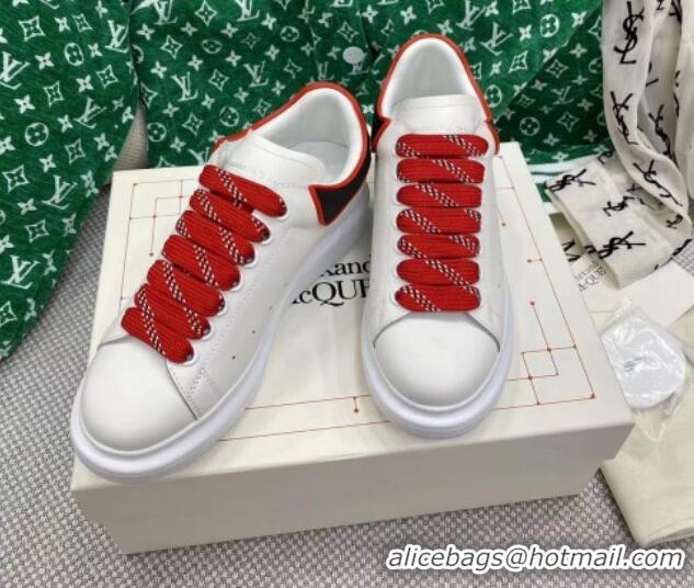 Low Cost Alexander McQueen Oversized Sneakers in White Silky Calfskin with Contrasting Back Black 072353