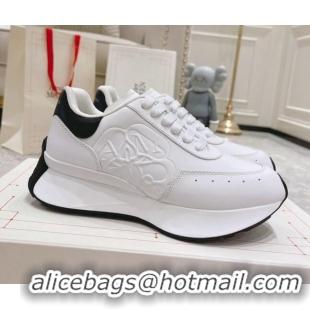 Sumptuous Alexander McQueen Spring Calf Leather Sneakers White/Black 090971