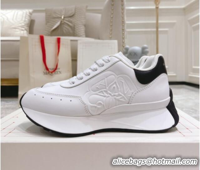 Sumptuous Alexander McQueen Spring Calf Leather Sneakers White/Black 090971