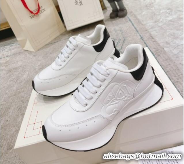 Sumptuous Alexander McQueen Spring Calf Leather Sneakers White/Black 090971