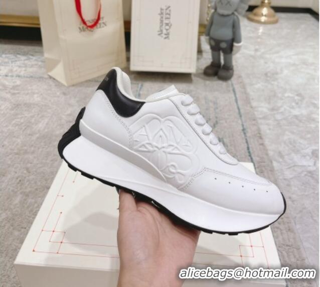 Sumptuous Alexander McQueen Spring Calf Leather Sneakers White/Black 090971