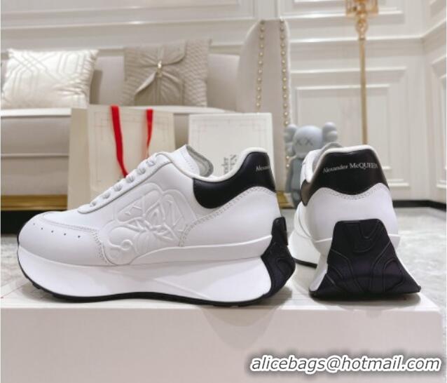 Sumptuous Alexander McQueen Spring Calf Leather Sneakers White/Black 090971