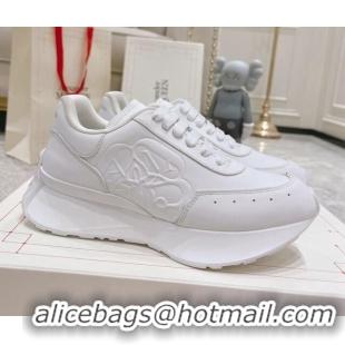 Discount Fashion Alexander McQueen Spring Calf Leather Sneakers All White 090972