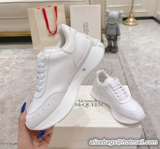 Discount Fashion Alexander McQueen Spring Calf Leather Sneakers All White 090972