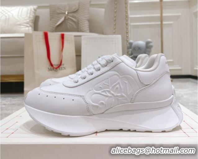 Discount Fashion Alexander McQueen Spring Calf Leather Sneakers All White 090972