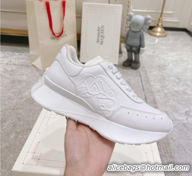 Discount Fashion Alexander McQueen Spring Calf Leather Sneakers All White 090972