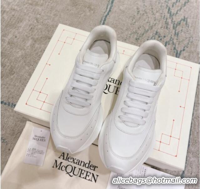 Discount Fashion Alexander McQueen Spring Calf Leather Sneakers All White 090972