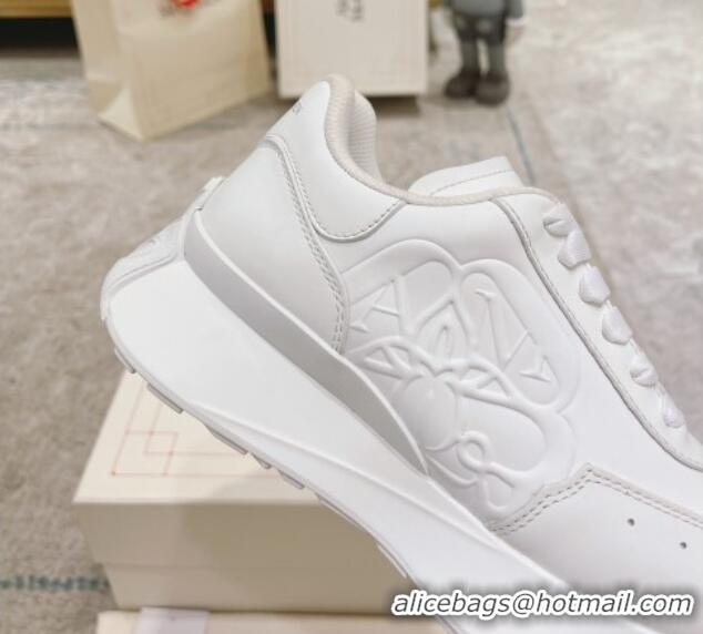 Discount Fashion Alexander McQueen Spring Calf Leather Sneakers All White 090972