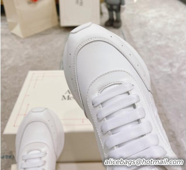 Discount Fashion Alexander McQueen Spring Calf Leather Sneakers All White 090972