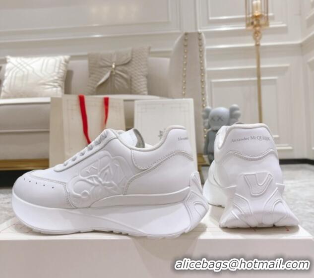 Discount Fashion Alexander McQueen Spring Calf Leather Sneakers All White 090972