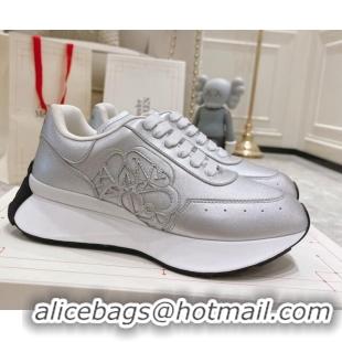 Good Looking Alexander McQueen Spring Calf Leather Sneakers Silver 090973