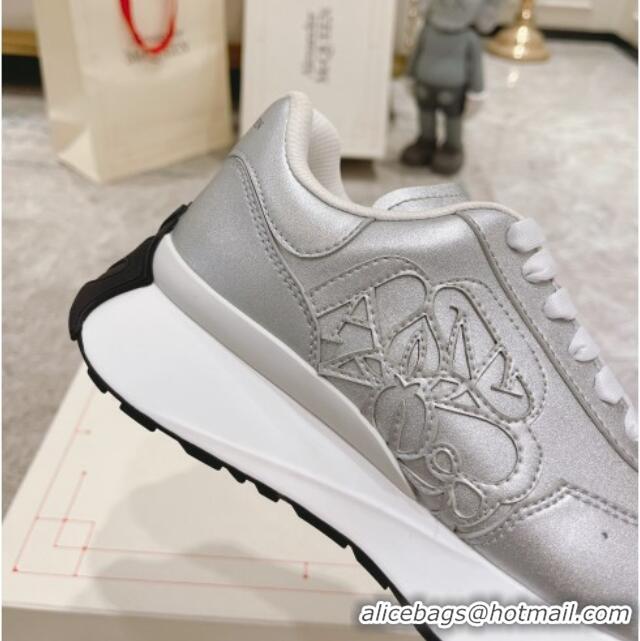 Good Looking Alexander McQueen Spring Calf Leather Sneakers Silver 090973