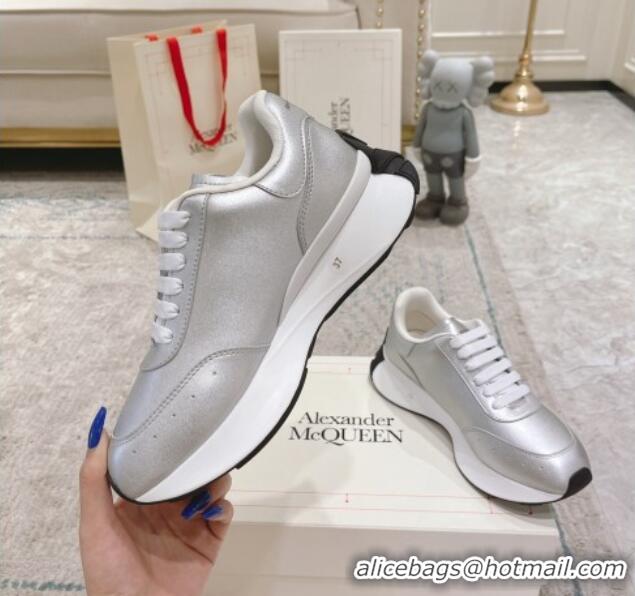 Good Looking Alexander McQueen Spring Calf Leather Sneakers Silver 090973