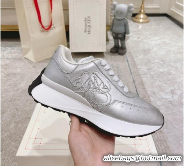 Good Looking Alexander McQueen Spring Calf Leather Sneakers Silver 090973