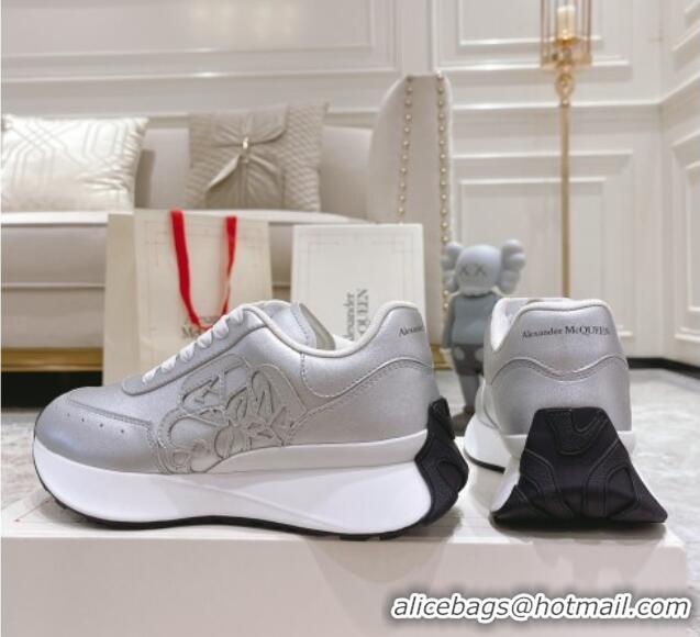 Good Looking Alexander McQueen Spring Calf Leather Sneakers Silver 090973