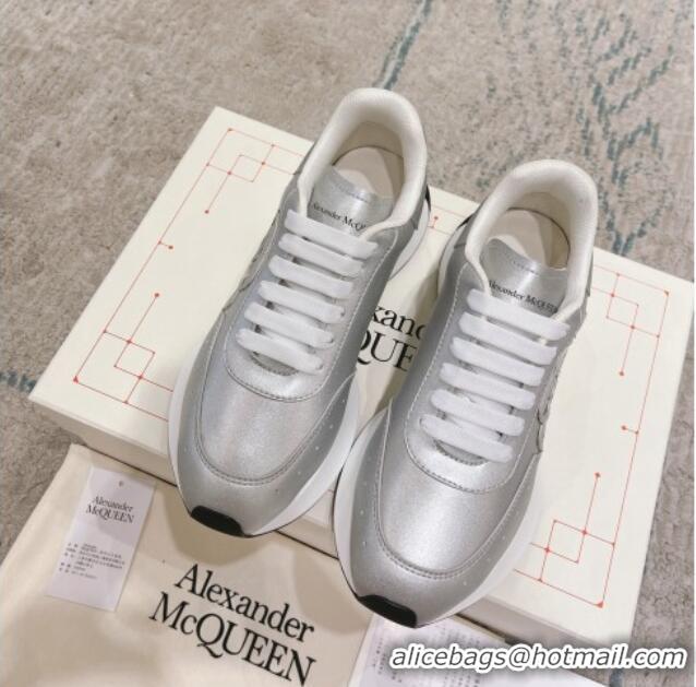 Good Looking Alexander McQueen Spring Calf Leather Sneakers Silver 090973