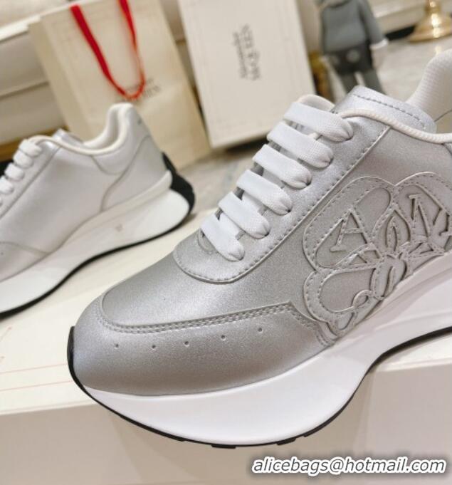 Good Looking Alexander McQueen Spring Calf Leather Sneakers Silver 090973