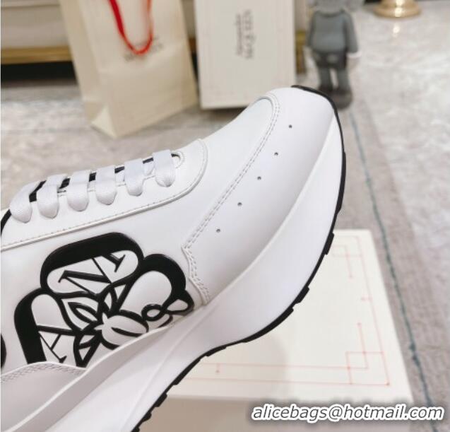 Pretty Style Alexander McQueen Spring Calf Leather Sneakers White/Black 090974