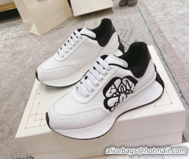 Pretty Style Alexander McQueen Spring Calf Leather Sneakers White/Black 090974