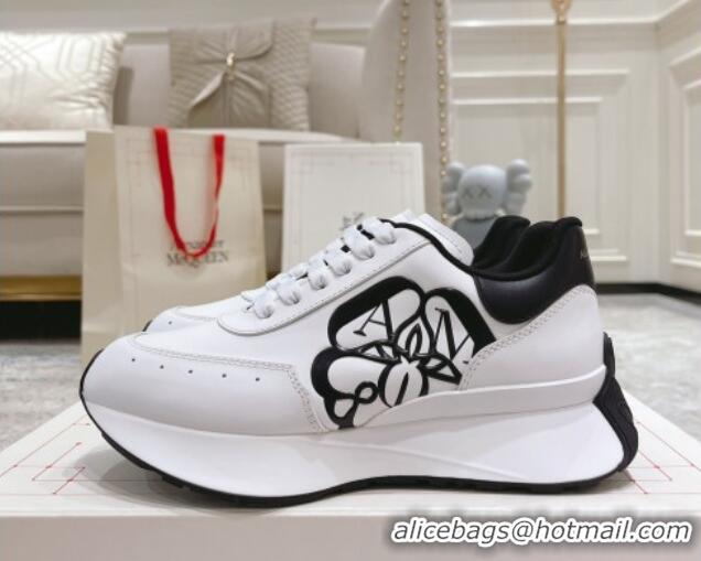 Pretty Style Alexander McQueen Spring Calf Leather Sneakers White/Black 090974