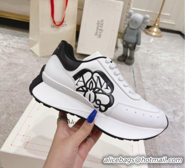 Pretty Style Alexander McQueen Spring Calf Leather Sneakers White/Black 090974