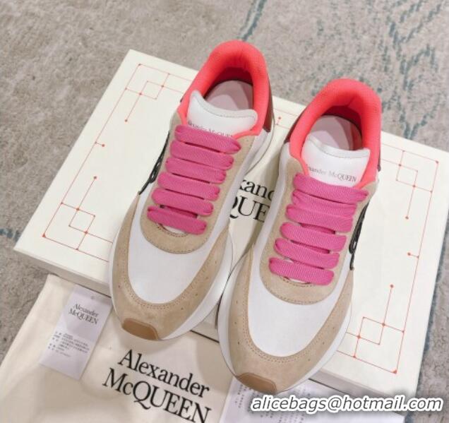 Luxury Alexander McQueen Spring Suede and Fabric Sneakers White/Camel 090975