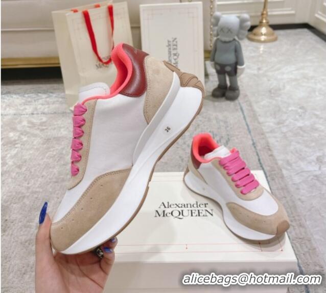 Luxury Alexander McQueen Spring Suede and Fabric Sneakers White/Camel 090975