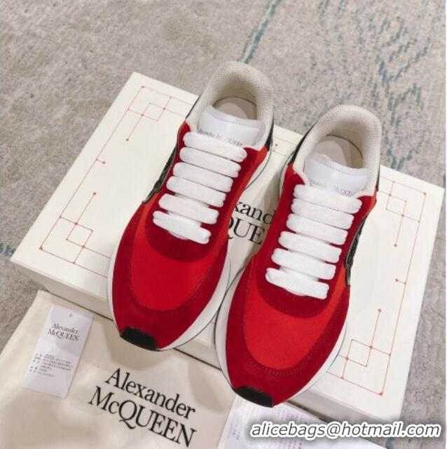 Classic Hot Alexander McQueen Spring Suede and Fabric Sneakers Red 090977