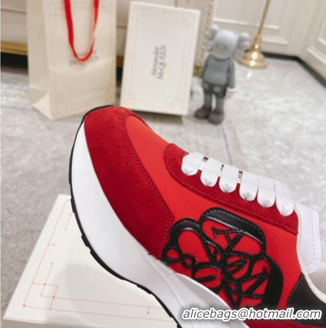 Classic Hot Alexander McQueen Spring Suede and Fabric Sneakers Red 090977