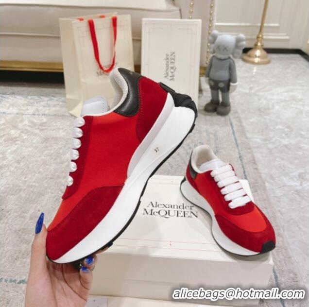 Classic Hot Alexander McQueen Spring Suede and Fabric Sneakers Red 090977