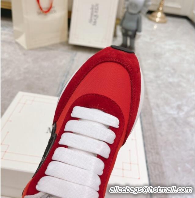 Classic Hot Alexander McQueen Spring Suede and Fabric Sneakers Red 090977