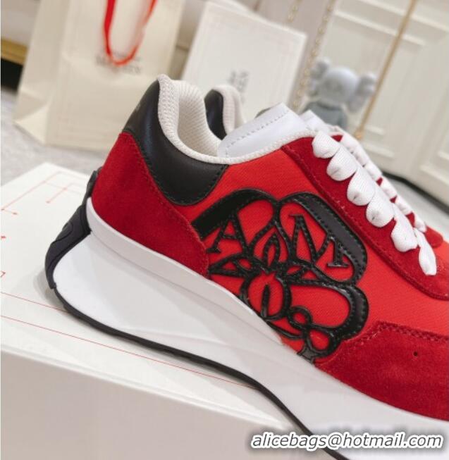 Classic Hot Alexander McQueen Spring Suede and Fabric Sneakers Red 090977