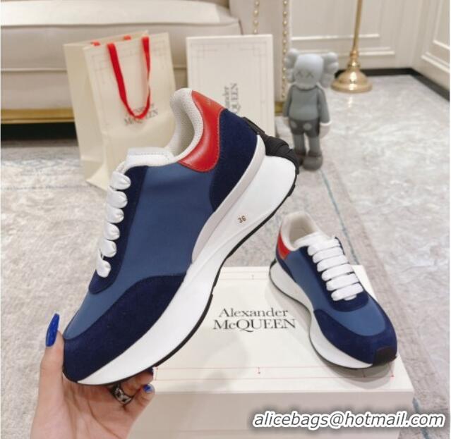 Good Product Alexander McQueen Spring Suede and Fabric Sneakers Navy Blue 090978