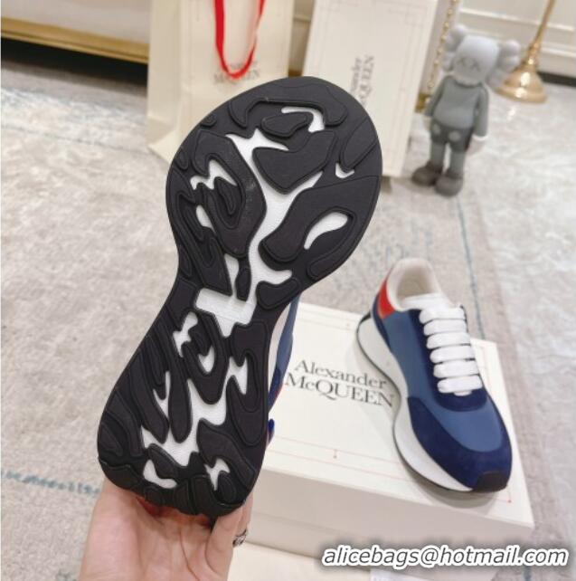 Good Product Alexander McQueen Spring Suede and Fabric Sneakers Navy Blue 090978