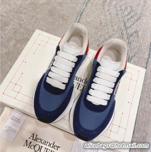 Good Product Alexander McQueen Spring Suede and Fabric Sneakers Navy Blue 090978