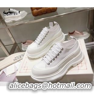 Popular Style Alexander McQueen Tread Slick Canvas Lace Up Sneakers All White 090979